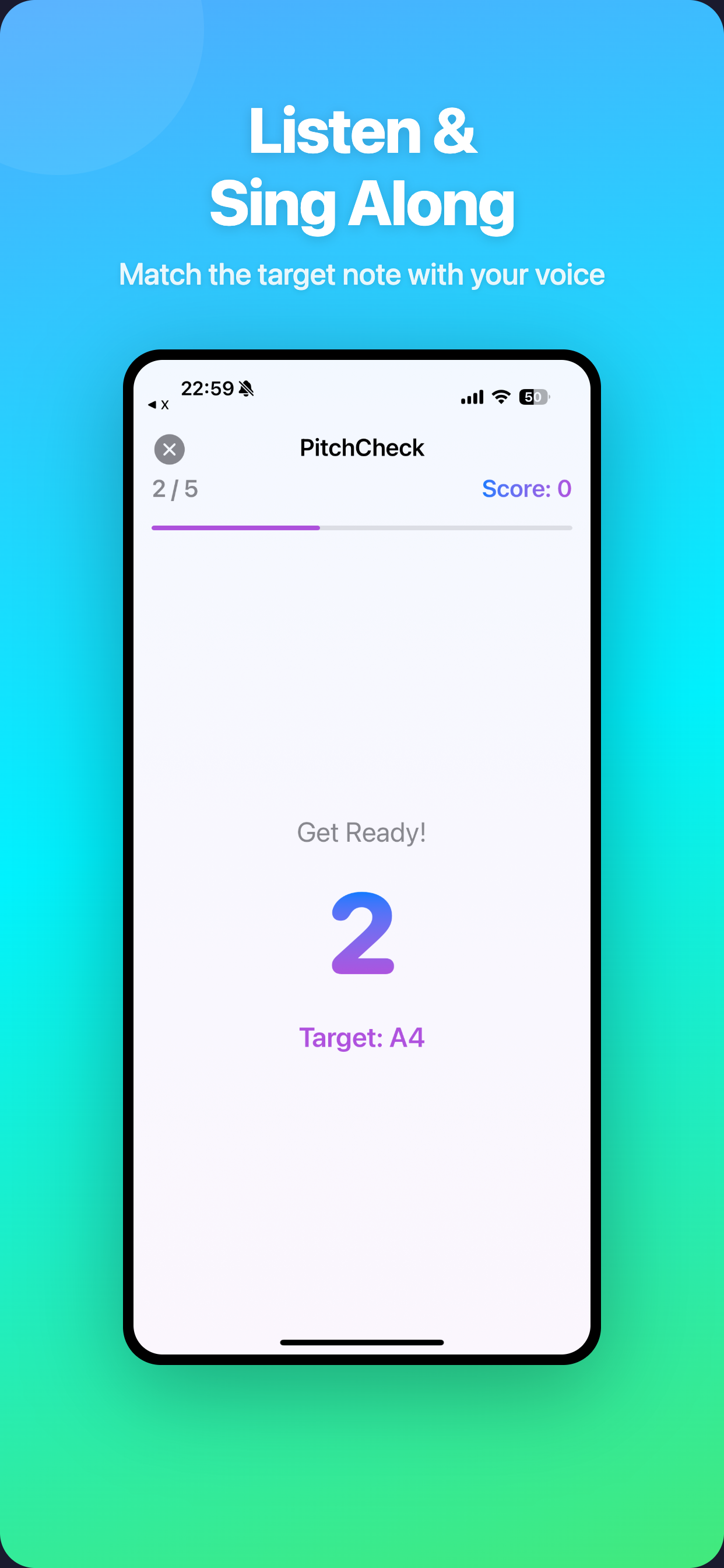 PitchCheck target note challenge screen
