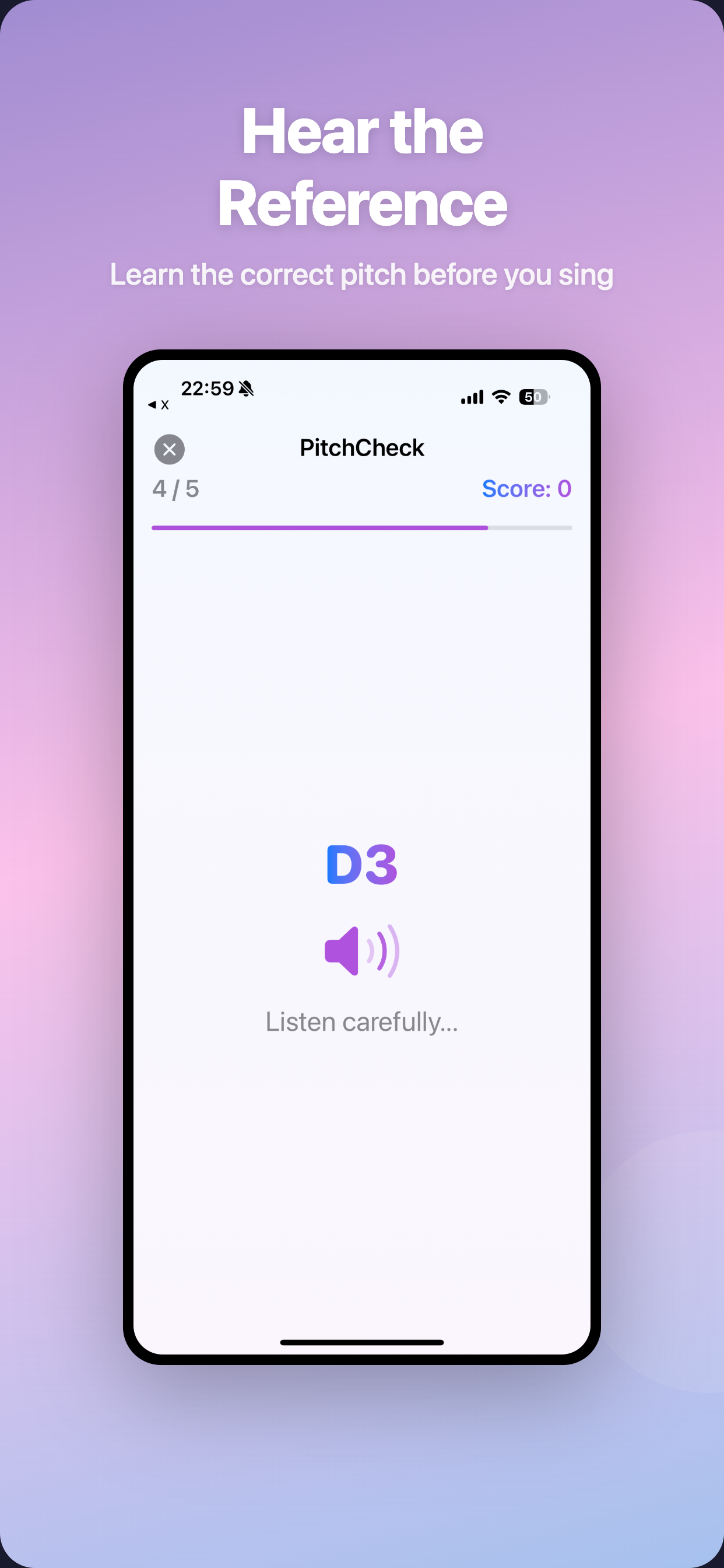 PitchCheck reference note listening screen